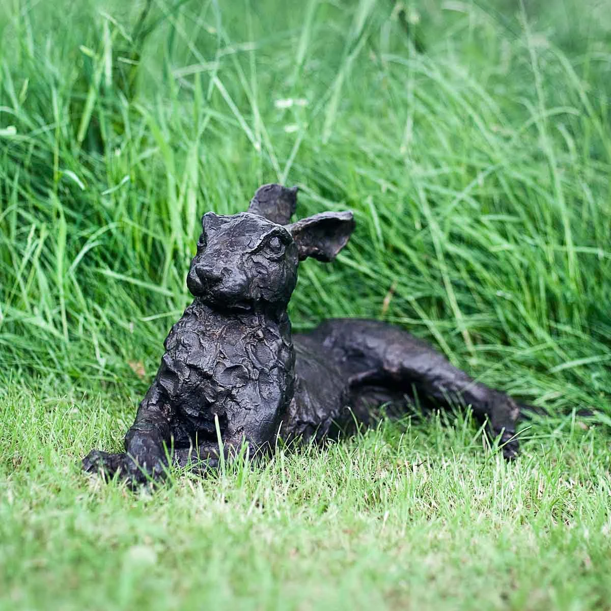 Lying Down Hare Bronze Sculpture - Image 3