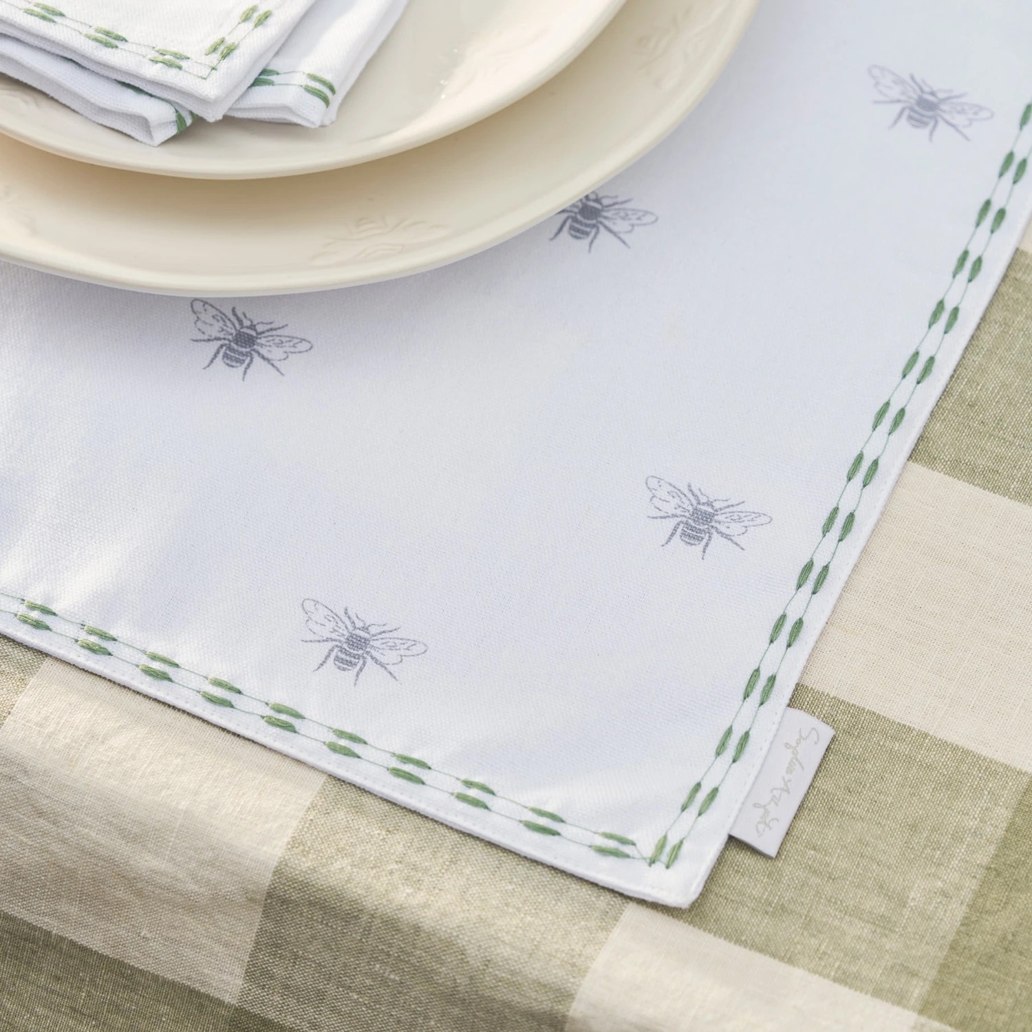 Bees Embroidered Fabric Placemats (Set Of 2) - Image 2