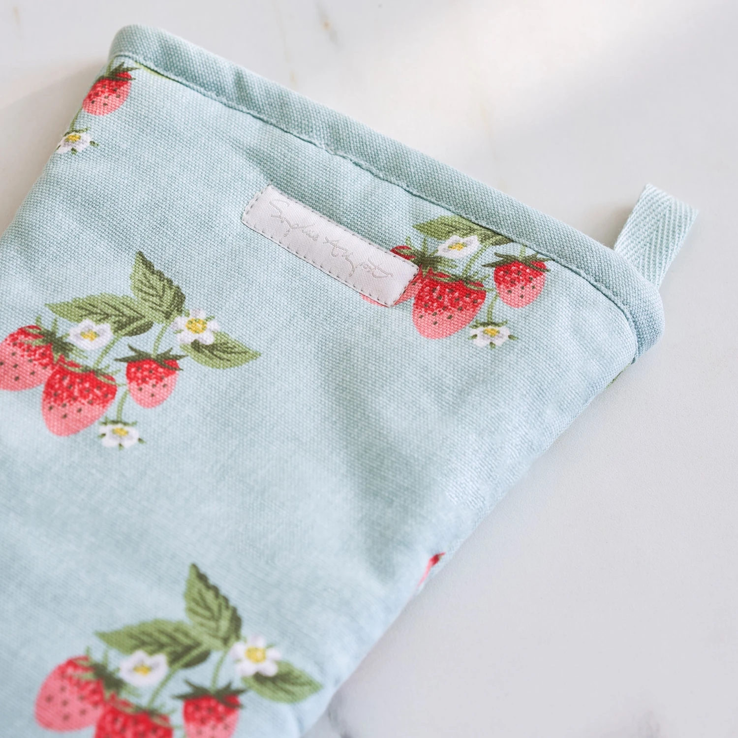 Strawberries Blue Oven Mitt - Image 2
