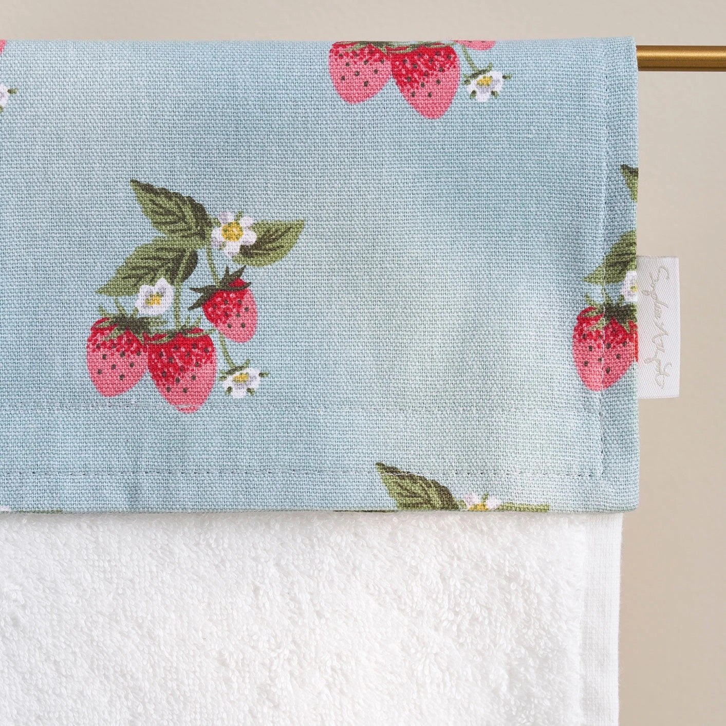 Strawberries Blue Roller Hand Towel - Image 2