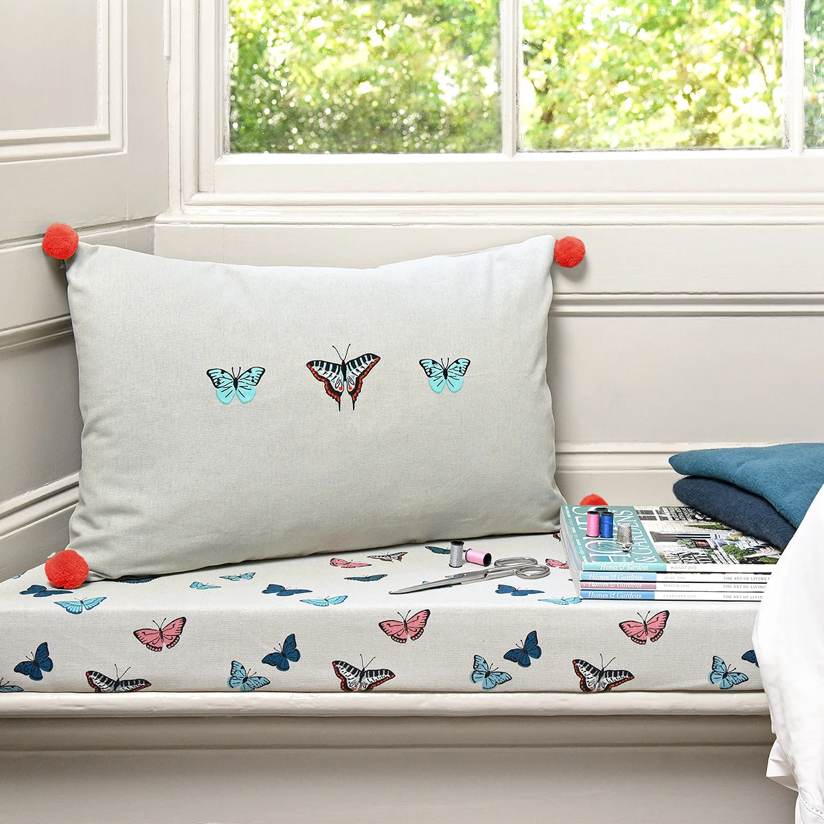 Butterflies Embroidered Cushion - Image 2