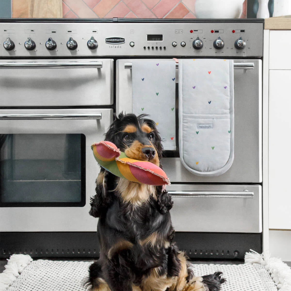 Multicoloured Hearts Double Oven Glove - Image 4