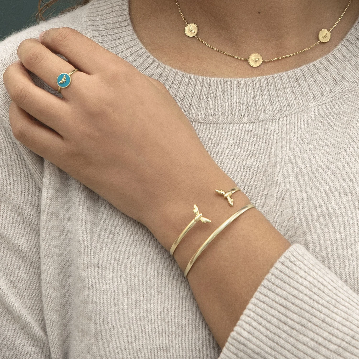 Bees Gold Plated Enamel Ring - Image 3