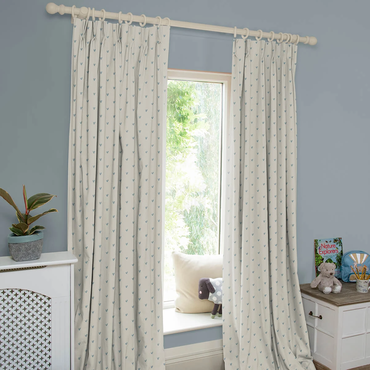 Hearts Duck Egg Made To Measure Curtains