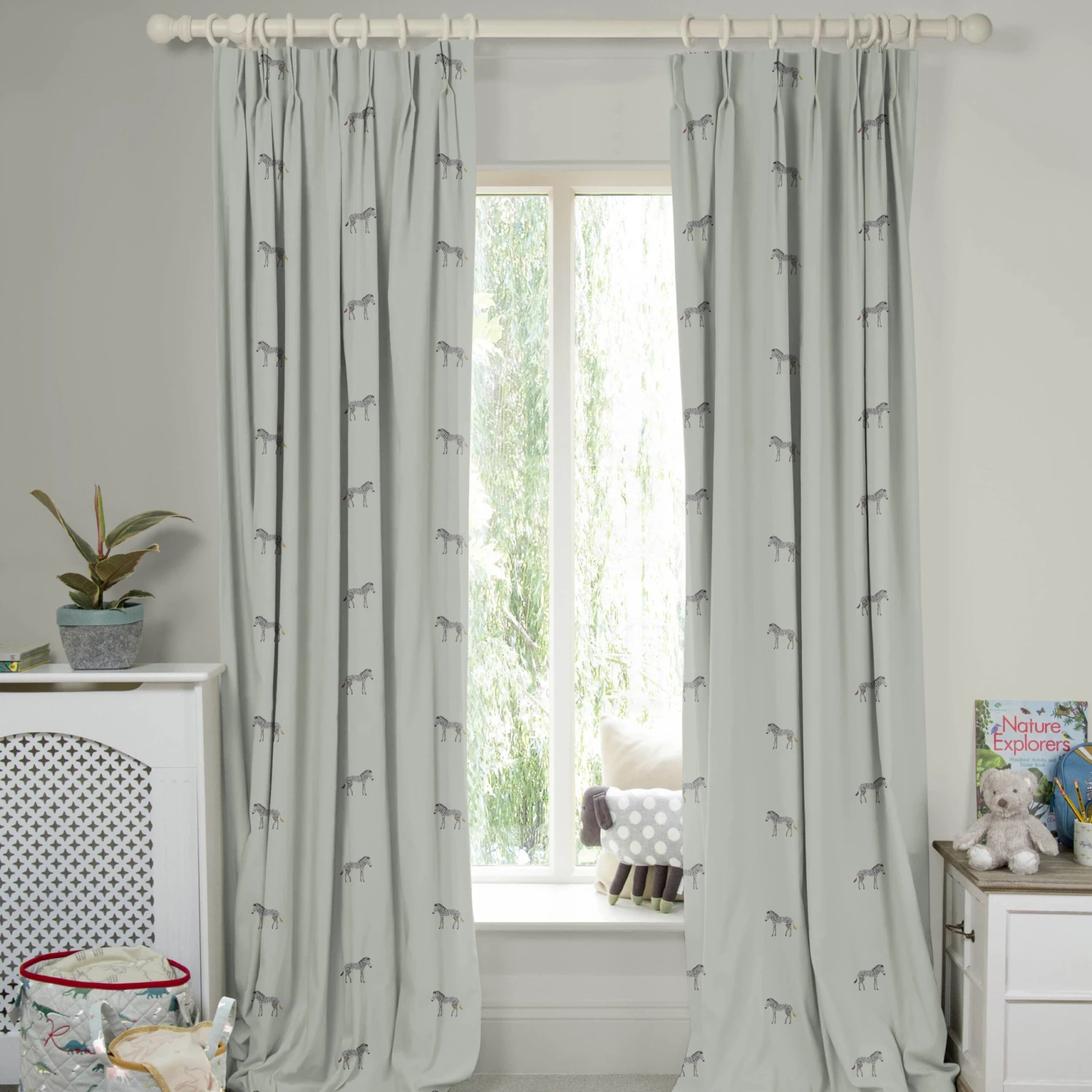 Zebra Soft Grey Blue Made To Measure Curtains