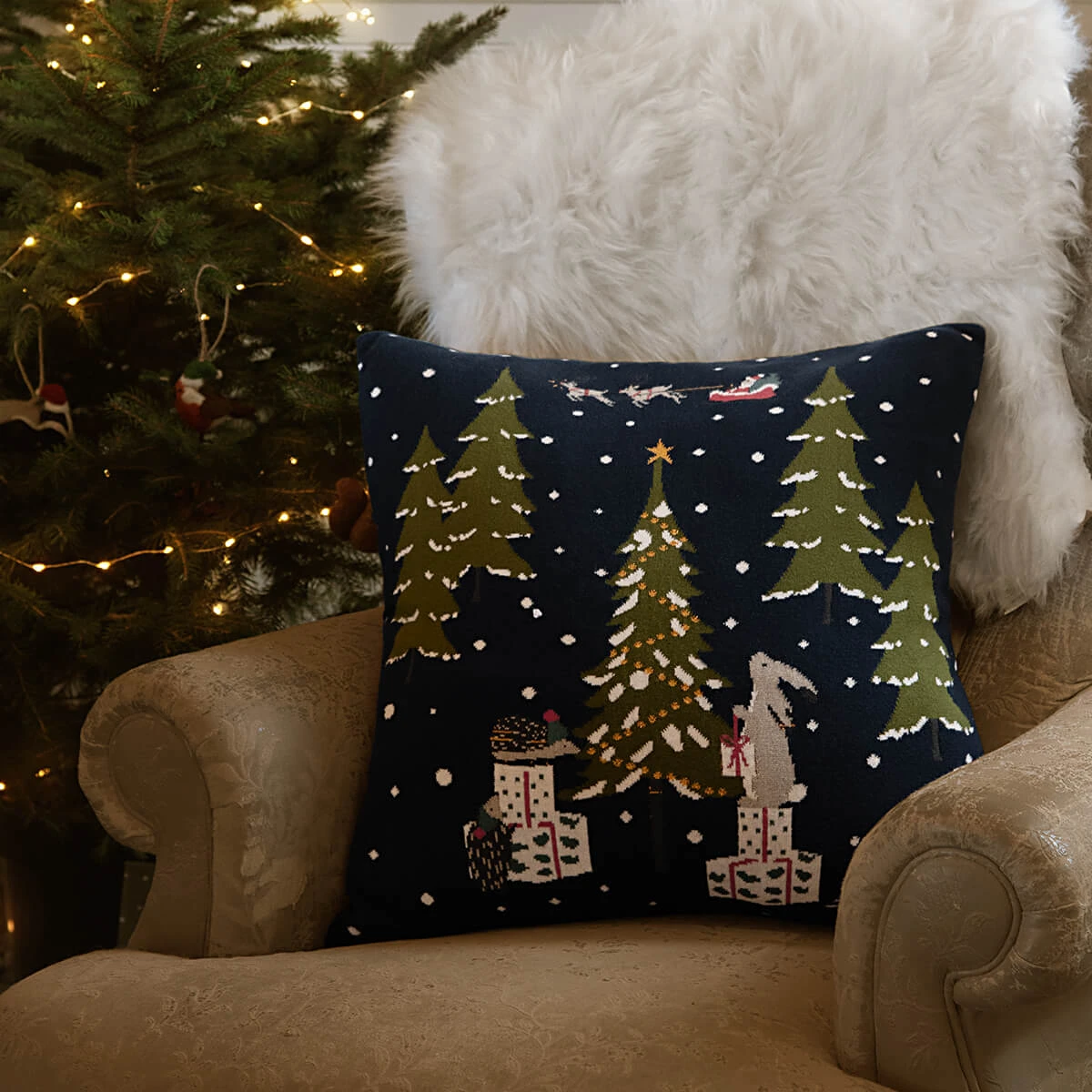 Festive Forest Knitted Cushion - Image 2