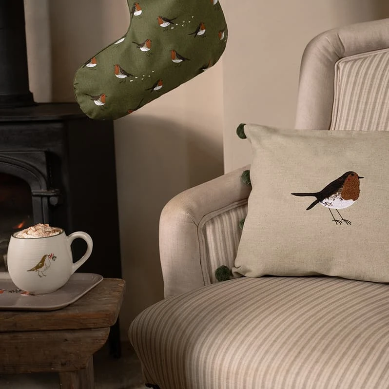 Robin Linen Blend Embroidered Cushion - Image 2