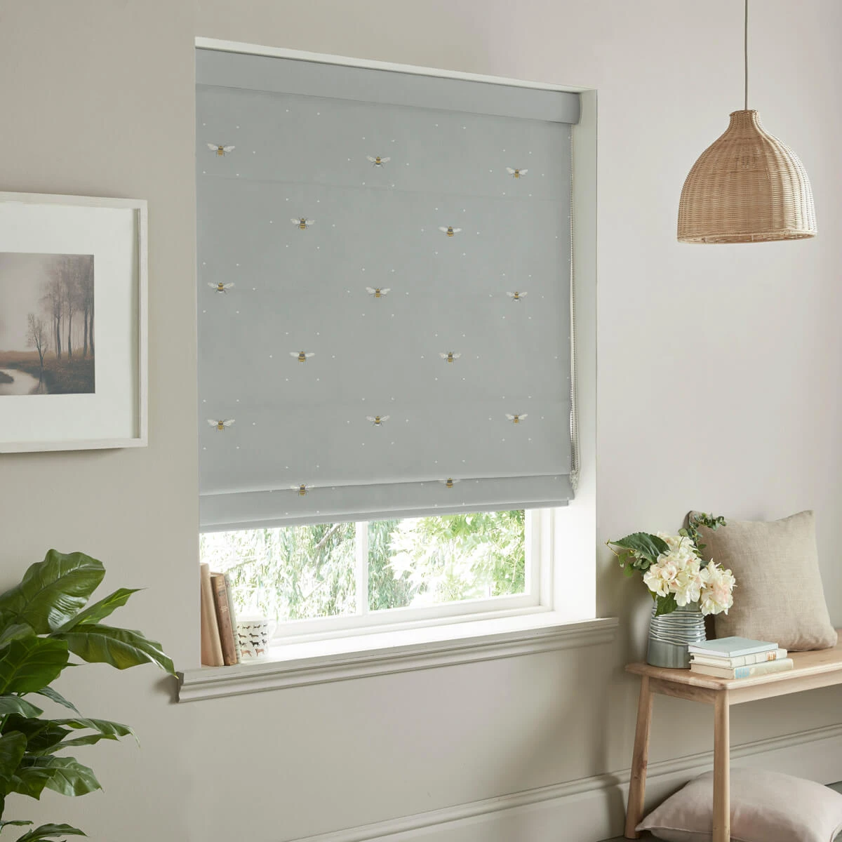Bees Pale Slate Made To Measure Roman Blind - Image 3