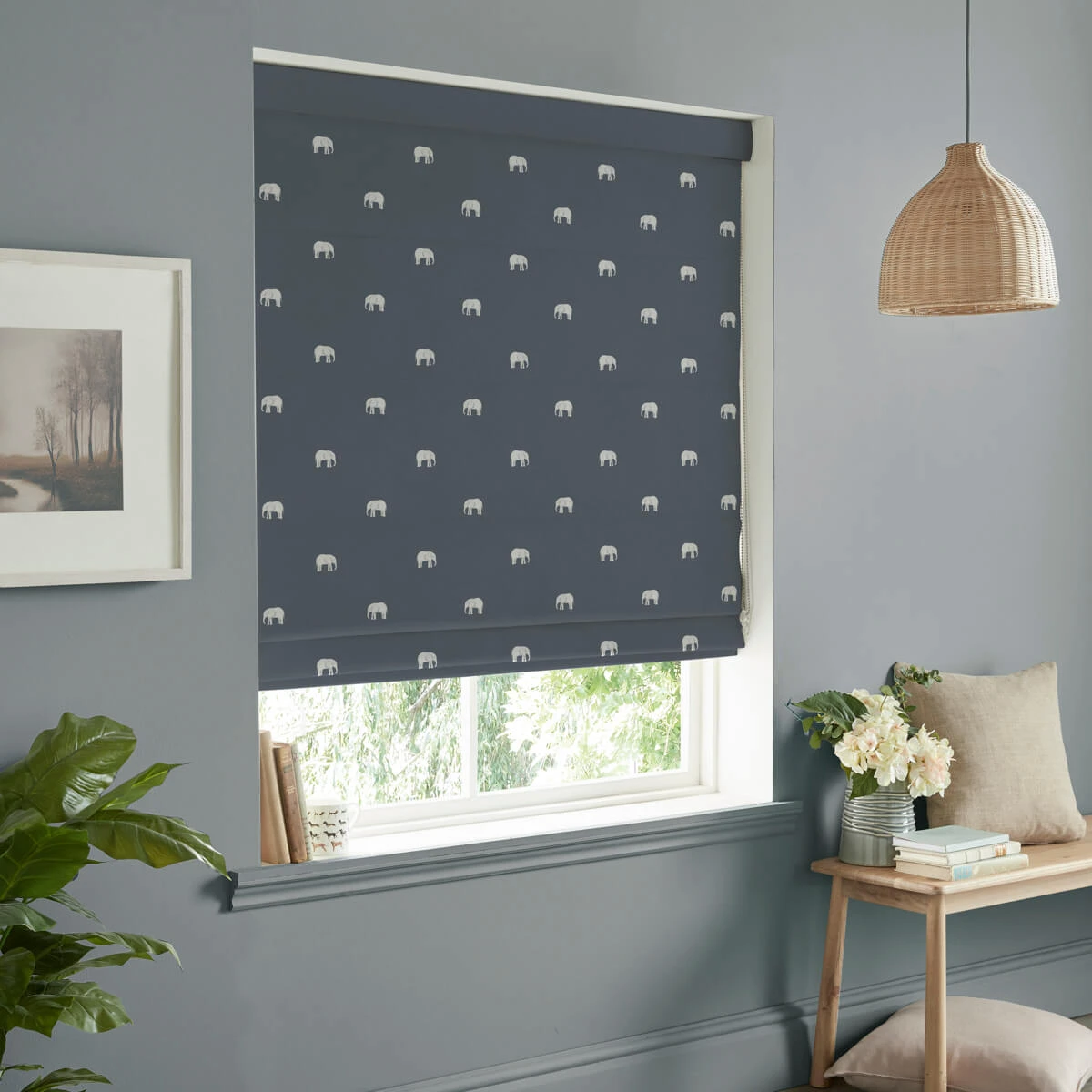 Elephant Deep Navy Made To Measure Roman Blind - Image 3