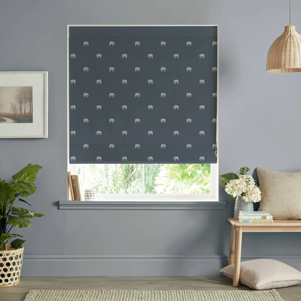 Elephant Deep Navy Made To Measure Roman Blind