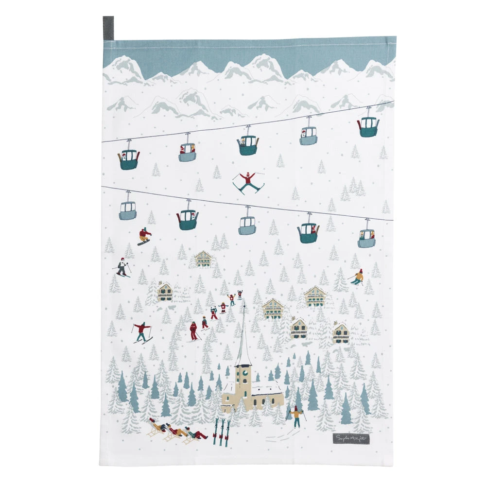 Skiing On The Piste Tea Towel