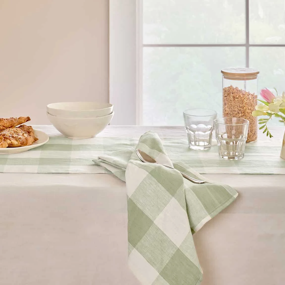 Sage Green Gingham Linen Napkins (Set Of 4) - Image 2